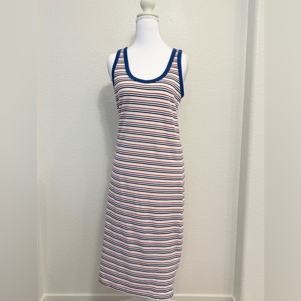 Zara Trafaluc Striped Midi Tank Dress Navy Red White Ribbed Scoop Neck NWT L - Picture 2 of 5